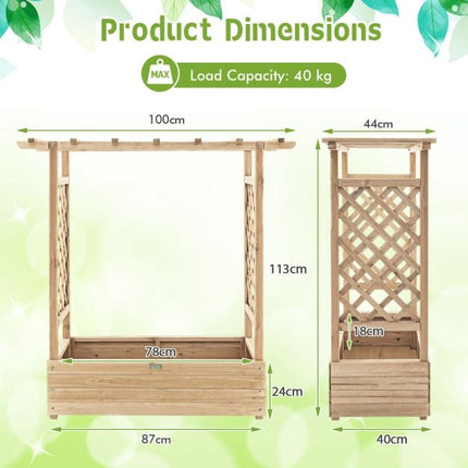 Wooden Planter Box With Trellis and Roof, Fir Wood