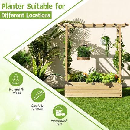 Wooden Planter Box With Trellis and Roof, Fir Wood