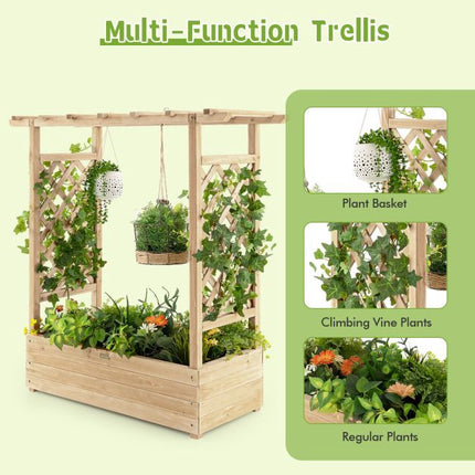 Wooden Planter Box With Trellis and Roof, Fir Wood