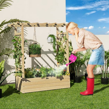 Wooden Planter Box With Trellis and Roof, Fir Wood