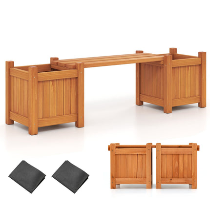 Wooden Planter Box with Bench – Solid Wood, Teak Oil Finish