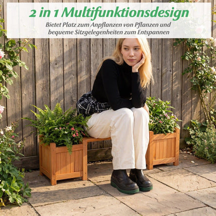 Wooden Planter Box with Bench – Solid Wood, Teak Oil Finish