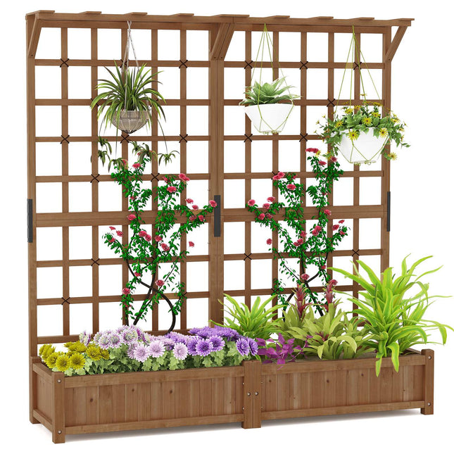 Wooden Planter Box with Trellis & Roof for Climbing Plants