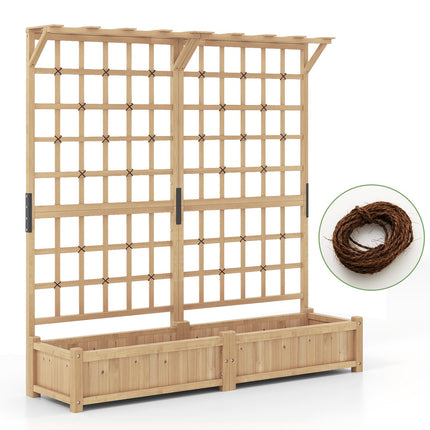 Wooden Planter Box with Trellis & Roof for Climbing Plants