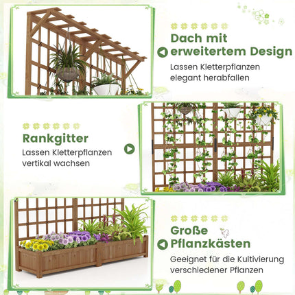 Wooden Planter Box with Trellis & Roof for Climbing Plants