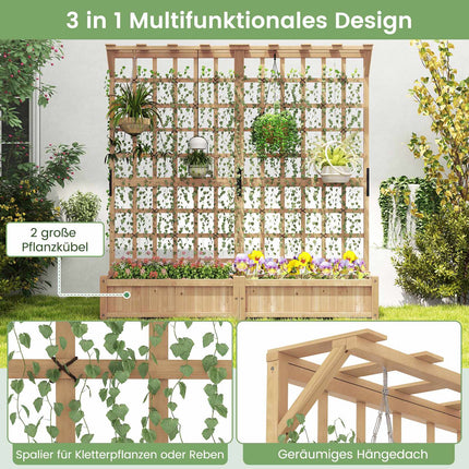 Wooden Planter Box with Trellis & Roof for Climbing Plants