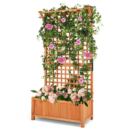 Wooden Planter Box with Trellis and Drainage Holes