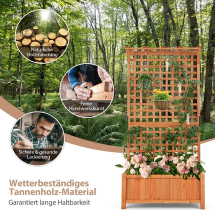Wooden Planter Box with Trellis and Drainage Holes