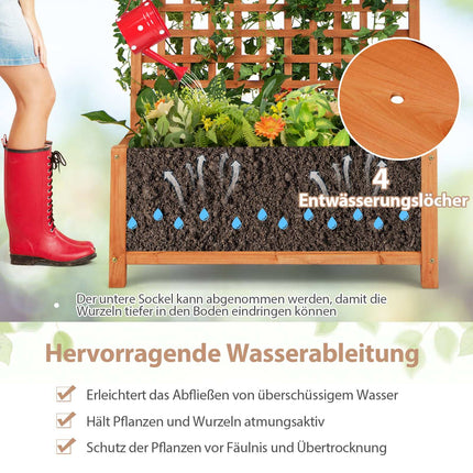Wooden Planter Box with Trellis and Drainage Holes