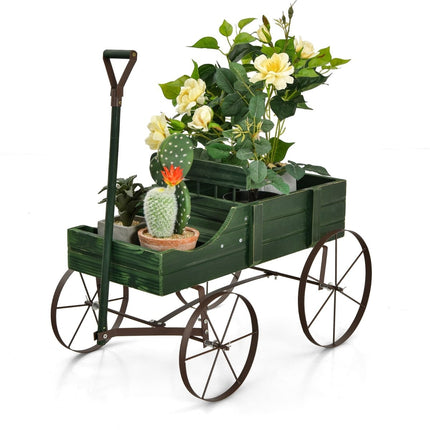 Wooden Planter Cart with Wheels, 62x34x60 cm, Green