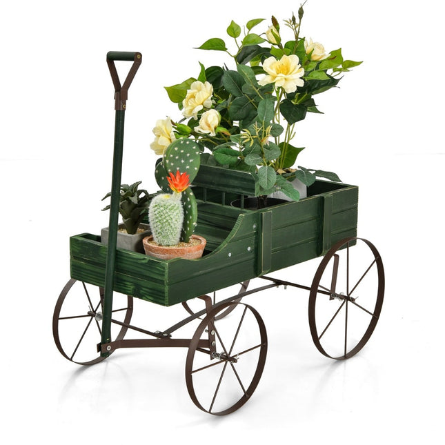 Wooden Planter Cart with Wheels, 62x34x60 cm, Green
