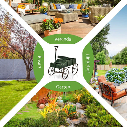Wooden Planter Cart with Wheels, 62x34x60 cm, Green