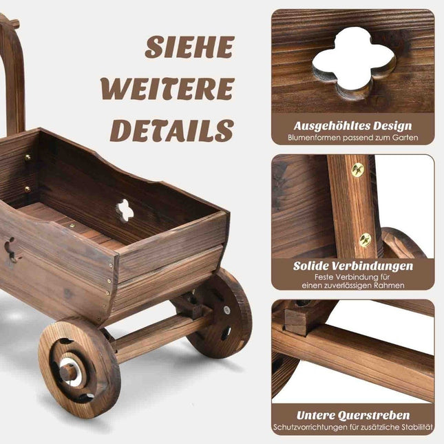 Wooden Planter Cart with Wheels, 68 x 38.5 x 53.5 cm