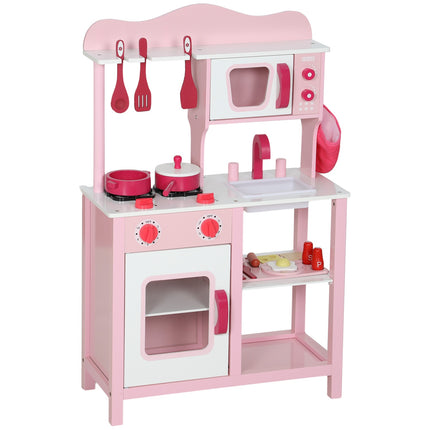 Wooden Play Kitchen Set with Accessories – Pink, Compact