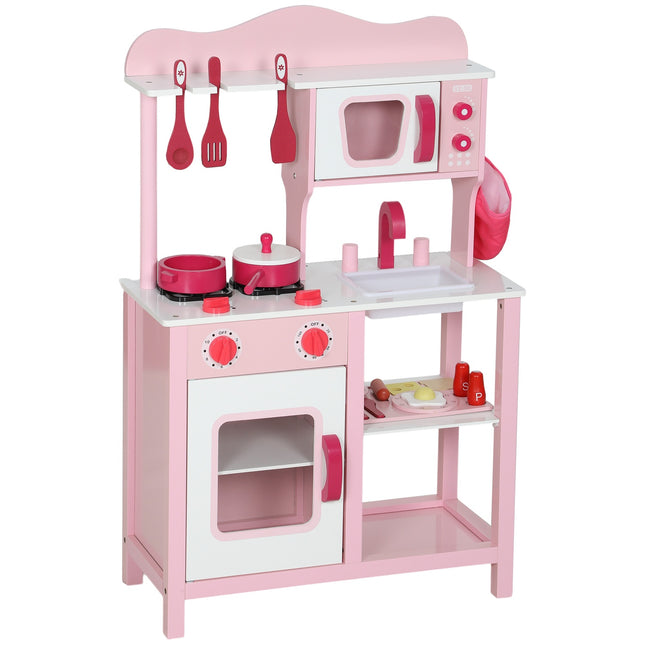 Wooden Play Kitchen Set with Accessories – Pink, Compact