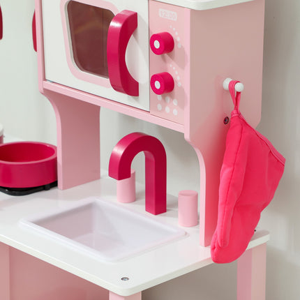 Wooden Play Kitchen Set with Accessories – Pink, Compact