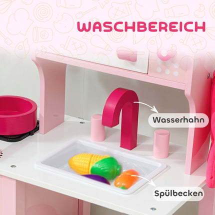 Wooden Play Kitchen Set with Accessories – Pink, Compact