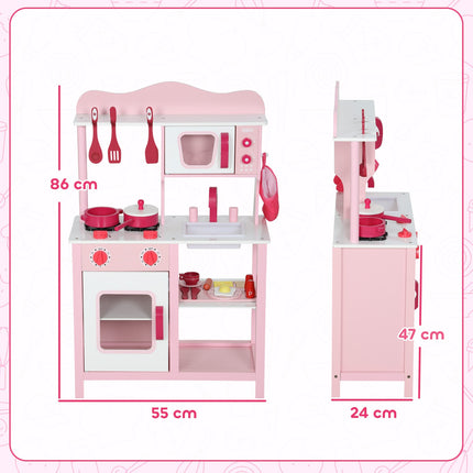 Wooden Play Kitchen Set with Accessories – Pink, Compact