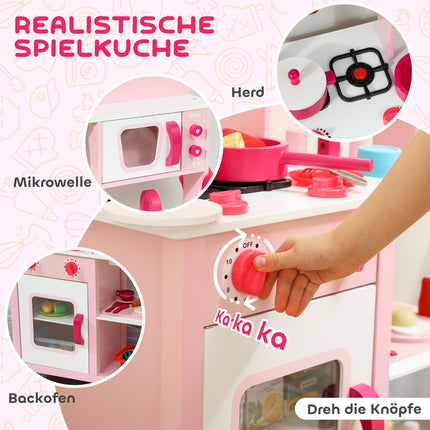 Wooden Play Kitchen Set with Accessories – Pink, Compact