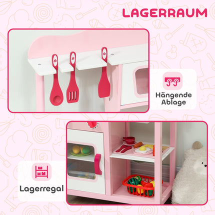 Wooden Play Kitchen Set with Accessories – Pink, Compact