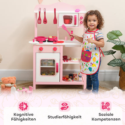 Wooden Play Kitchen Set with Accessories – Pink, Compact