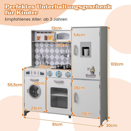 Wooden Play Kitchen Set with Ice Maker & Stove