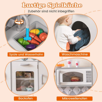 Wooden Play Kitchen Set with Ice Maker & Stove