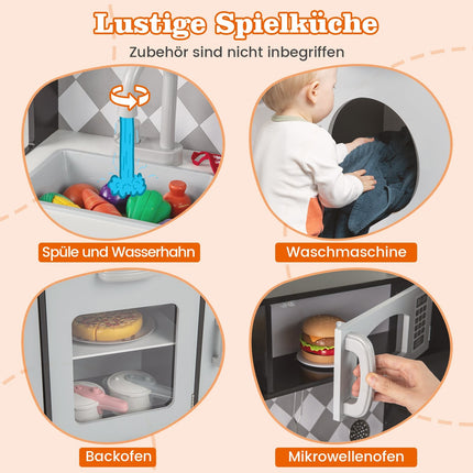 Wooden Play Kitchen Set with Ice Maker and Oven