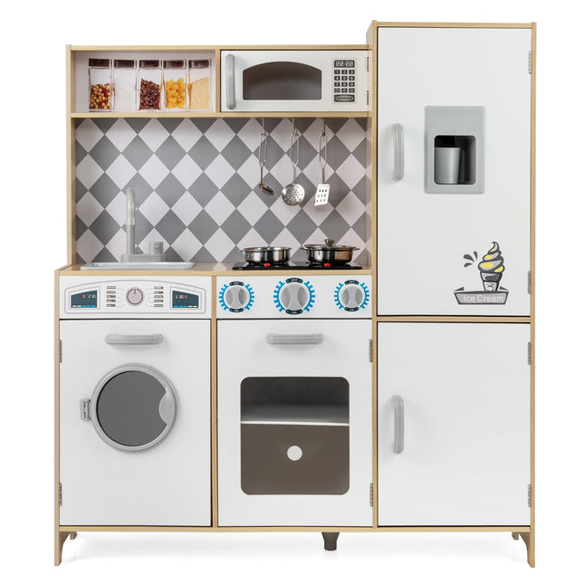 Wooden Play Kitchen Set with Ice Maker and Stove