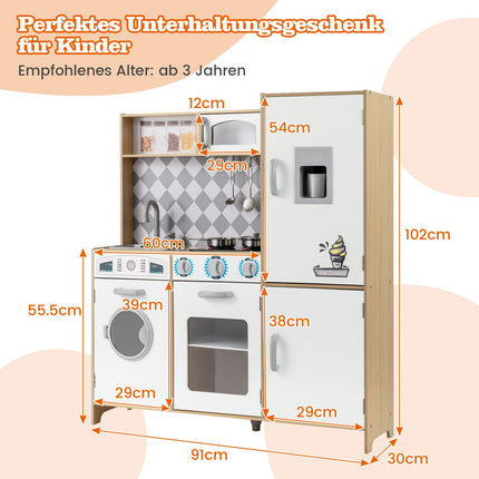 Wooden Play Kitchen Set with Ice Maker and Stove