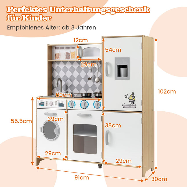 Wooden Play Kitchen Set with Ice Maker and Stove