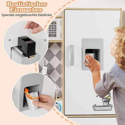Wooden Play Kitchen Set with Ice Maker and Stove