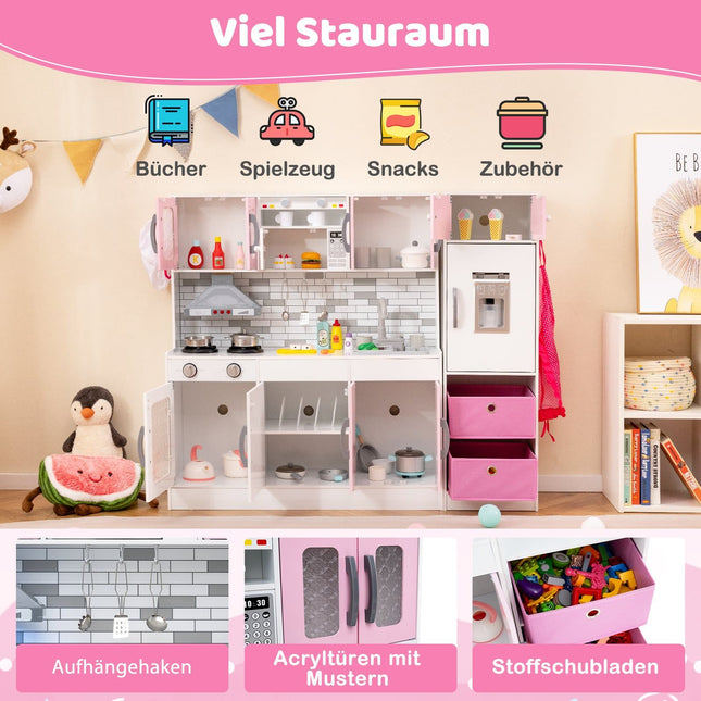 Wooden Play Kitchen Set with Lights & Sound, Pink
