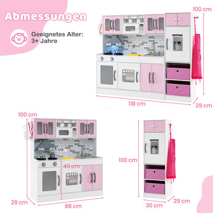 Wooden Play Kitchen Set with Lights & Sound, Pink
