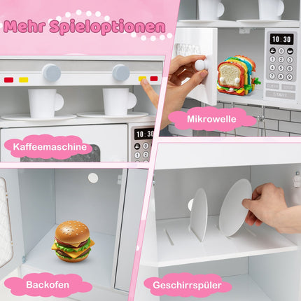 Wooden Play Kitchen Set with Lights & Sound, Pink