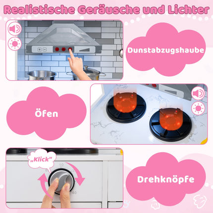 Wooden Play Kitchen Set with Lights & Sound, Pink