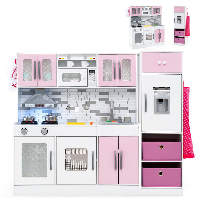 Wooden Play Kitchen Set with Lights & Sound, Pink