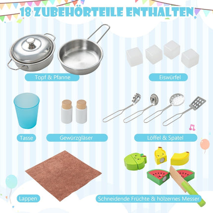 Wooden Play Kitchen Set with Microwave, 18 Accessories