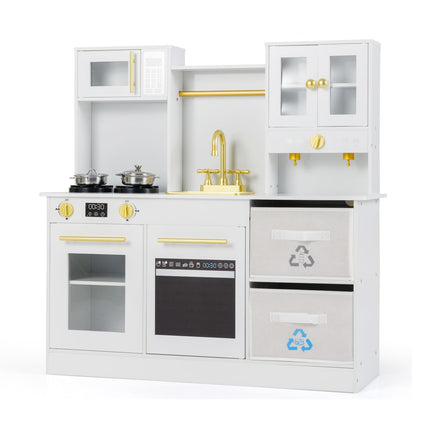 Wooden Play Kitchen Set with Stove, Light & Sound Effects