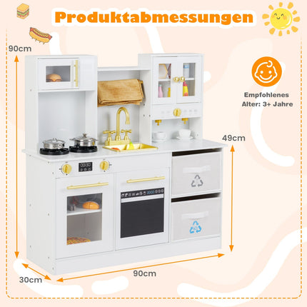 Wooden Play Kitchen Set with Stove, Light & Sound Effects