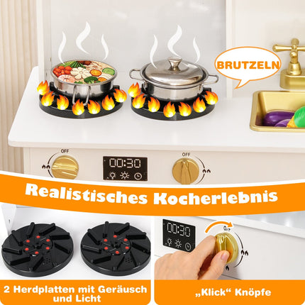 Wooden Play Kitchen Set with Stove, Light & Sound Effects