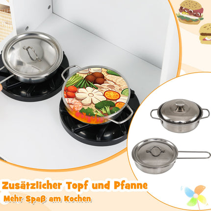 Wooden Play Kitchen Set with Stove, Light & Sound Effects
