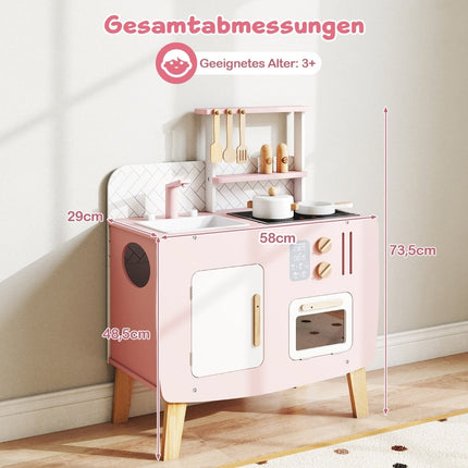 Wooden Play Kitchen Set with Stove, Sink & Accessories