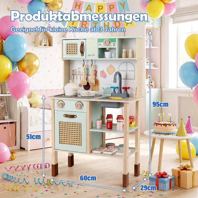Wooden Play Kitchen for Kids with Light & Sound, Green