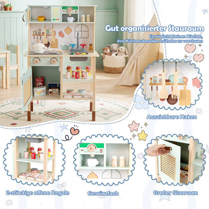 Wooden Play Kitchen for Kids with Light & Sound, Green