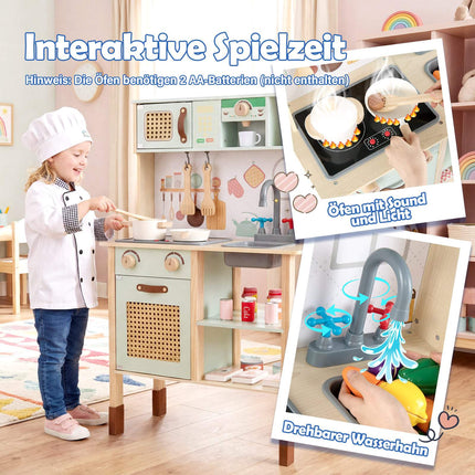 Wooden Play Kitchen for Kids with Light & Sound, Green
