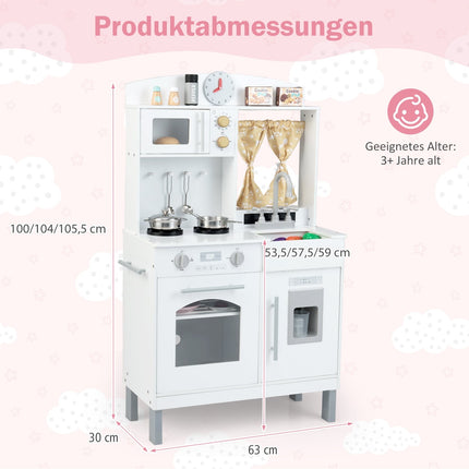 Wooden Play Kitchen with Adjustable Heights & Accessories