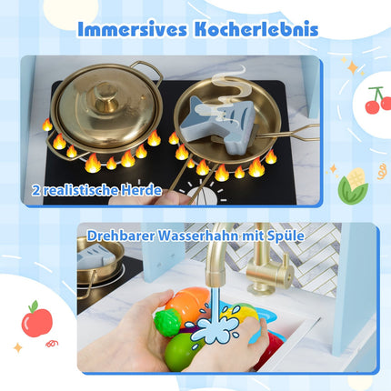 Wooden Play Kitchen with Coffee Machine & Ice Dispenser