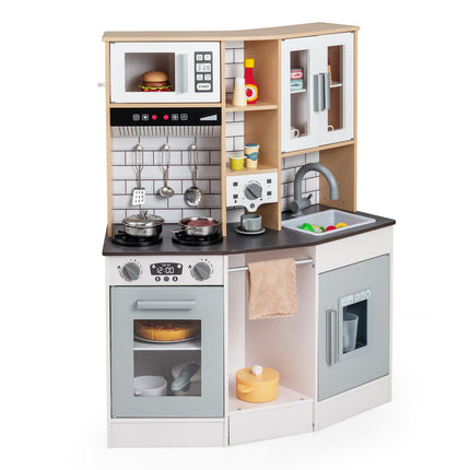 Wooden Play Kitchen with Light, Sound, Ice Maker – Gray
