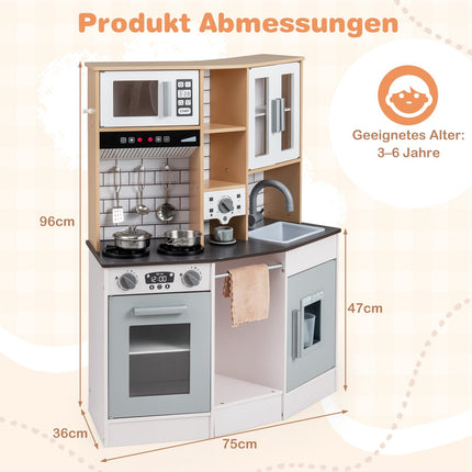 Wooden Play Kitchen with Light, Sound, Ice Maker – Gray